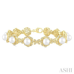 ASHI Gold Vermeil Pearl & Diamond Bracelet 88318PPSSWPSLTB-GV