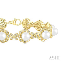 ASHI Gold Vermeil Pearl & Diamond Bracelet 88318PPSSWPSLTB-GV