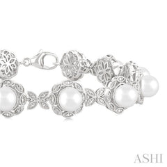 ASHI Silver Floral Pearl & Diamond Bracelet 88318PPSSWPSLTB