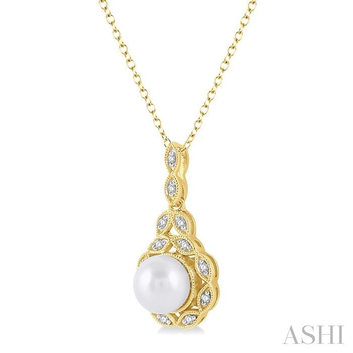 ASHI Gold Vermeil Pearl & Diamond Pendant 88319PPSSSLPD-GV