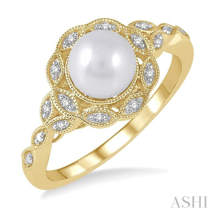 ASHI Gold Vermeil Pearl & Diamond Ring 88319PPSSSLRG-GV
