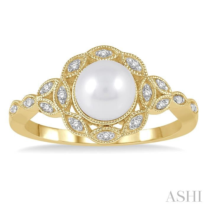 ASHI Gold Vermeil Pearl & Diamond Ring 88319PPSSSLRG-GV