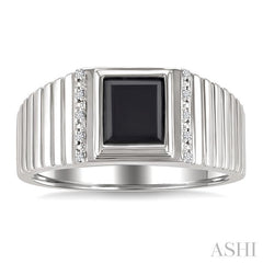 ASHI Silver Emerald Shape Men's Onyx Diamond Ring 883B9PPSSOXSLRG