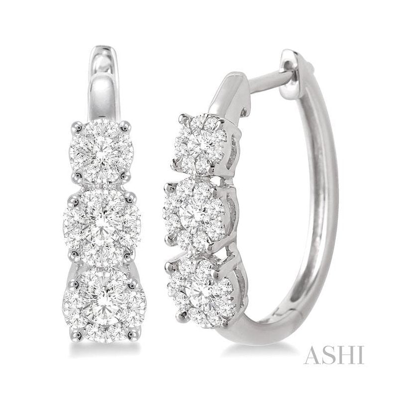 ASHI Round Shape Past Present & Future Lovebright Essential Diamond Hoop Earrings 910A2PPFVERWG
