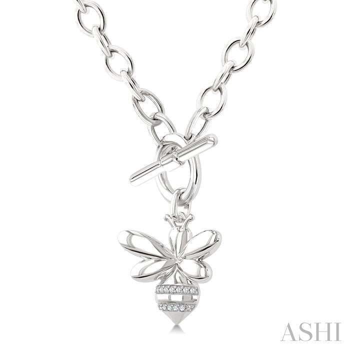 ASHI Silver Bumble Bee Toggle Diamond Fashion Necklace 884A8PPSSSLNK