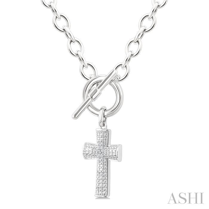 ASHI Silver Cross Toggle Diamond Fashion Necklace 885A8PPSSSLNK