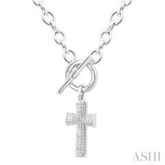 ASHI Silver Cross Toggle Diamond Fashion Necklace 885A8PPSSSLNK