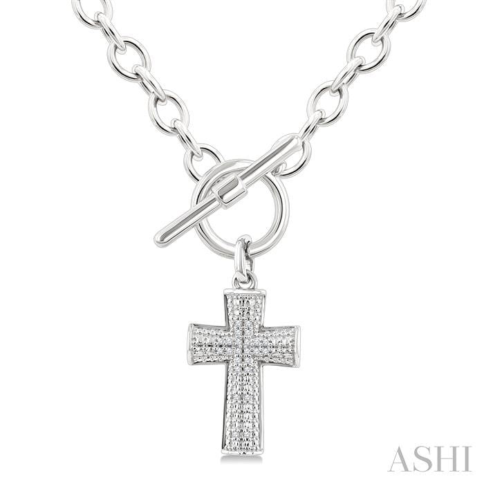 ASHI Silver Cross Toggle Diamond Fashion Necklace 885A8PPSSSLNK