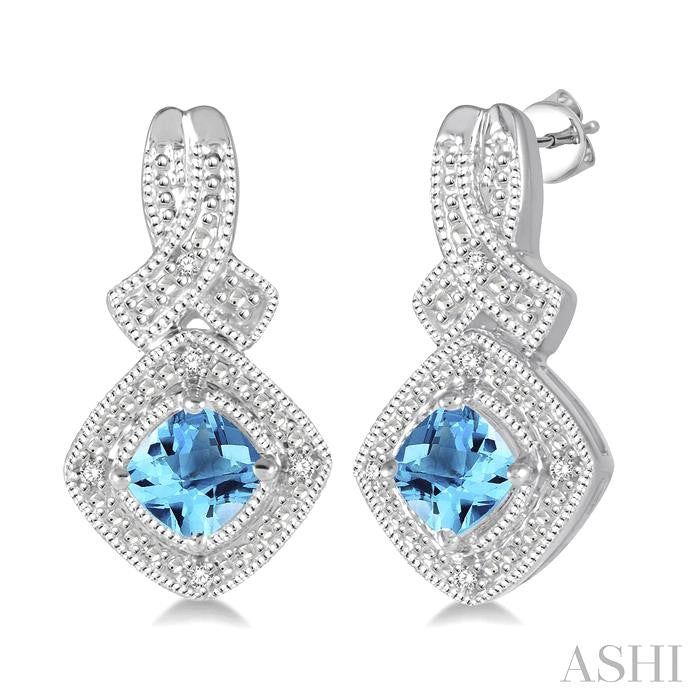 ASHI Silver Cushion Shape Gemstone & Diamond Earrings 88629PPSSBTSLER