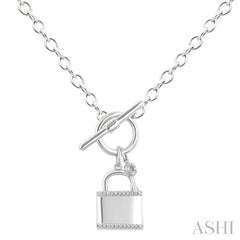ASHI Silver Lock & Key Toggle Diamond Fashion Necklace 886A8PPSSSLNK