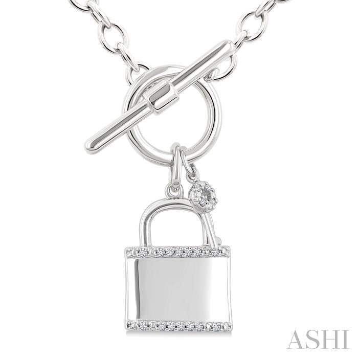 ASHI Silver Lock & Key Toggle Diamond Fashion Necklace 886A8PPSSSLNK