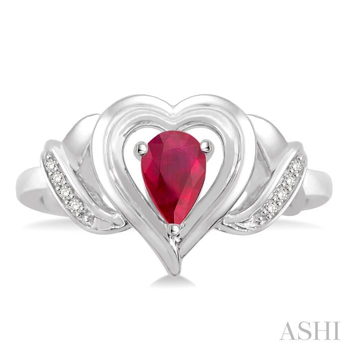 ASHI Silver Heart Shape Gemstone & Diamond Fashion Ring 88709PPSSRBSLRG