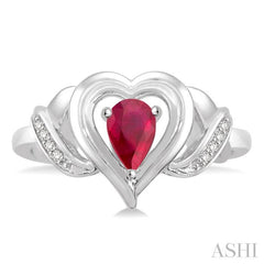 ASHI Silver Heart Shape Gemstone & Diamond Fashion Ring 88709PPSSRBSLRG