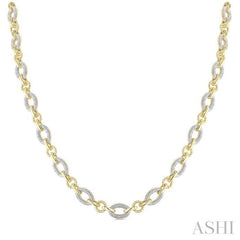 ASHI Gold Vermeil Bold Oval Rope Link Diamond Necklace 887A6PPSSSLNK-GV