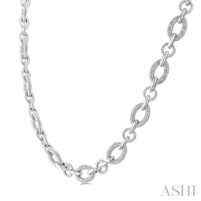 ASHI Silver Bold Oval Rope Link Diamond Necklace 887A6PPSSSLNK