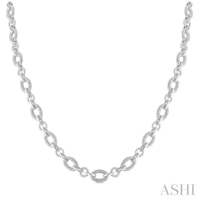 ASHI Silver Bold Oval Rope Link Diamond Necklace 887A6PPSSSLNK