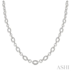 ASHI Silver Bold Oval Rope Link Diamond Necklace 887A6PPSSSLNK