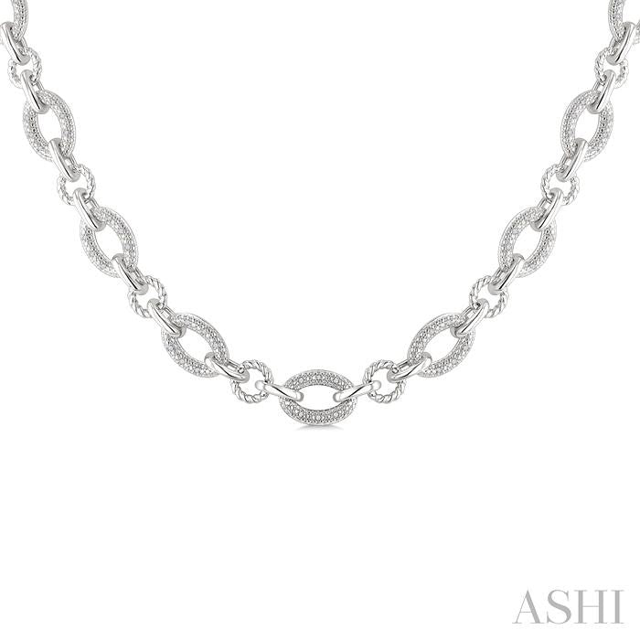 ASHI Silver Bold Oval Rope Link Diamond Necklace 887A6PPSSSLNK