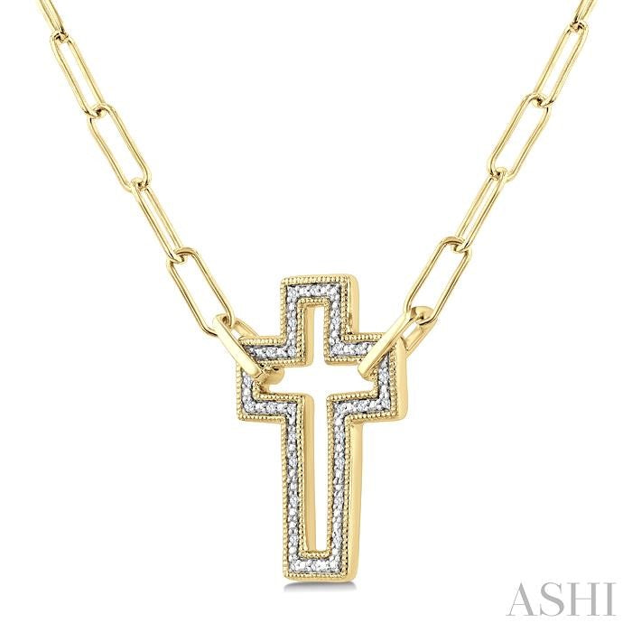 ASHI Gold Vermeil Cross Paperclip Diamond Fashion Pendant 88888PPSSSLPD-CR-GV