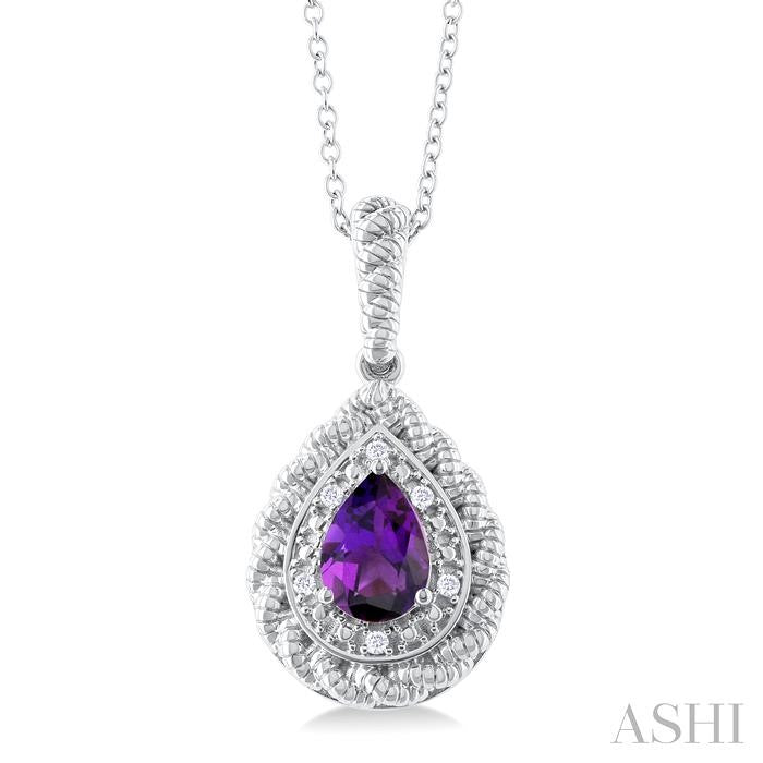 ASHI Silver Pear Shape Gemstone & Diamond Pendant 88929PPSSAMSLPD