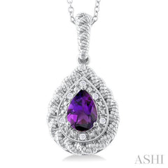 ASHI Silver Pear Shape Gemstone & Diamond Pendant 88929PPSSAMSLPD
