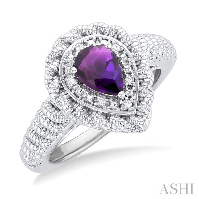 ASHI Silver Pear Shape Gemstone & Diamond Ring 88929PPSSAMSLRG