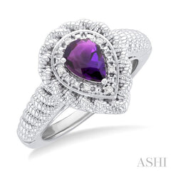 ASHI Silver Pear Shape Gemstone & Diamond Ring 88929PPSSAMSLRG