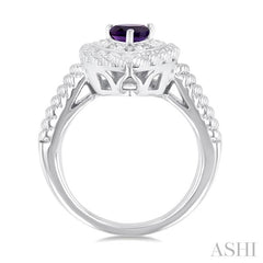 ASHI Silver Pear Shape Gemstone & Diamond Ring 88929PPSSAMSLRG