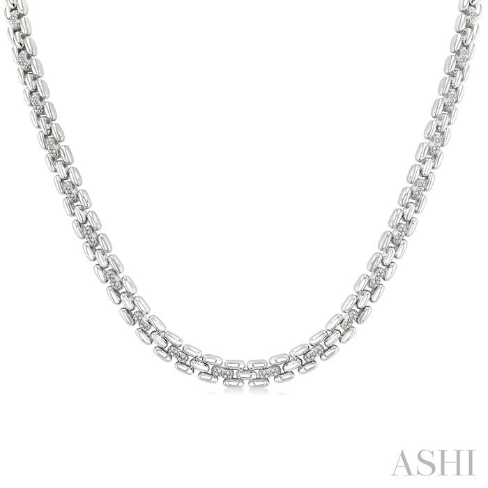 ASHI Silver Bold Panther Link Diamond Fashion Necklace 8895QPPSSSLNK