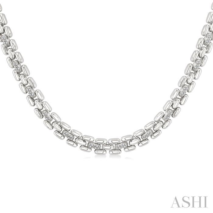 ASHI Silver Bold Panther Link Diamond Fashion Necklace 8895QPPSSSLNK