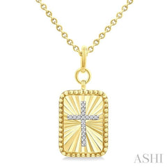 ASHI Gold Vermeil Rectangular Shape Fluted Medallion Diamond Pendant 89039PPSSSLPD-RCT-GV