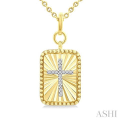 ASHI Gold Vermeil Rectangular Shape Fluted Medallion Diamond Pendant 89039PPSSSLPD-RCT-GV