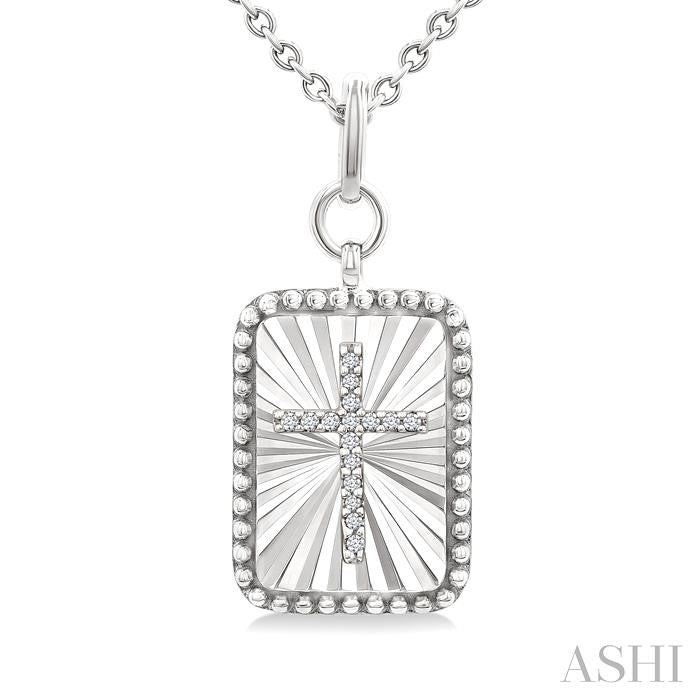 ASHI Silver Rectangular Shape Fluted Medallion Diamond Pendant 89039PPSSSLPD-RCT
