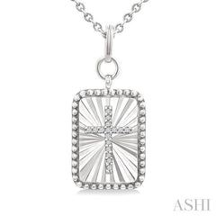 ASHI Silver Rectangular Shape Fluted Medallion Diamond Pendant 89039PPSSSLPD-RCT