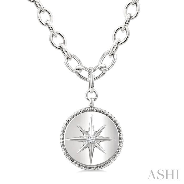 ASHI Silver Compass Medallion Diamond Fashion Pendant 89049PPSGSLPD