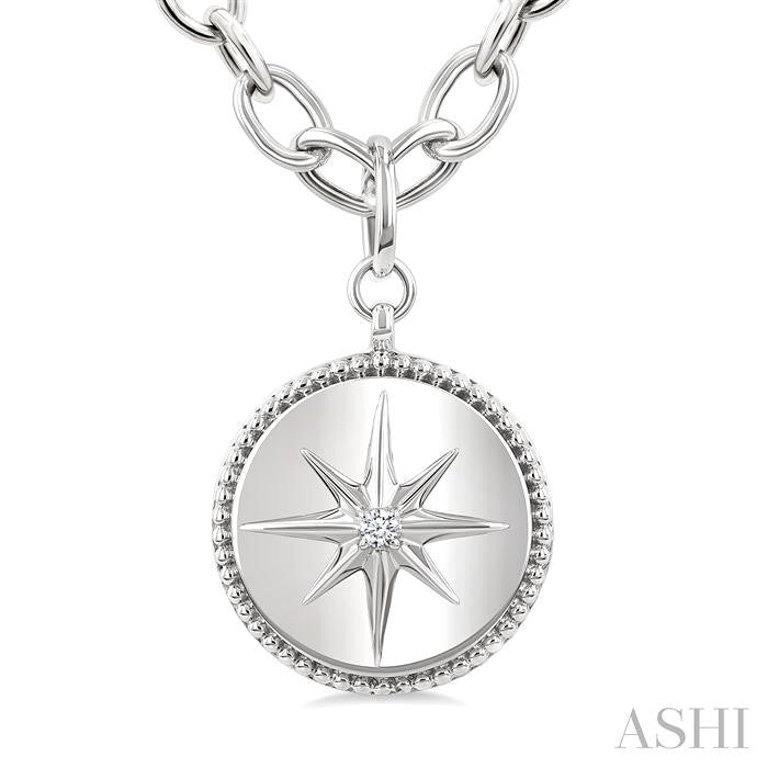 ASHI Silver Compass Medallion Diamond Fashion Pendant 89049PPSGSLPD