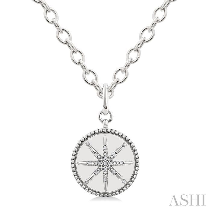 ASHI Silver Compass Medallion Diamond Fashion Pendant 89069PPSSSLPD