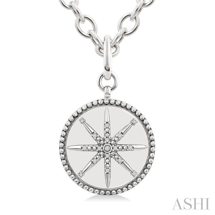 ASHI Silver Compass Medallion Diamond Fashion Pendant 89069PPSSSLPD