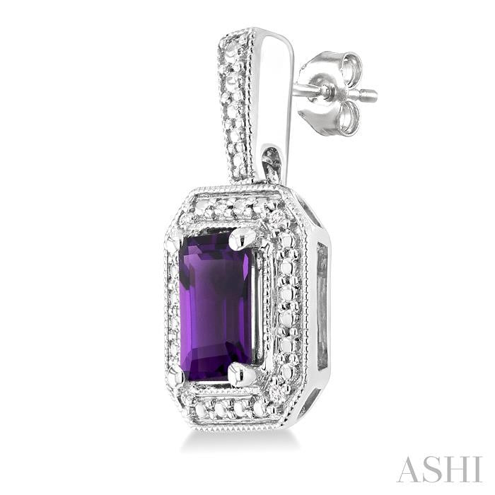 ASHI Silver Emerald Shape Gemstone & Diamond Earrings 89089PPSSAMSLER-OC