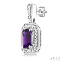ASHI Silver Emerald Shape Gemstone & Diamond Earrings 89089PPSSAMSLER-OC