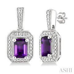 ASHI Silver Emerald Shape Gemstone & Diamond Earrings 89089PPSSAMSLER-OC
