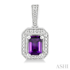 ASHI Silver Emerald Shape Gemstone & Diamond Earrings 89089PPSSAMSLER-OC