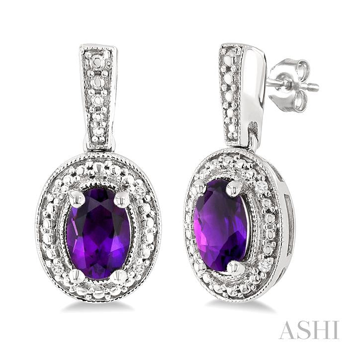 ASHI Silver Oval Shape Gemstone & Diamond Earrings 89089PPSSAMSLER-OV