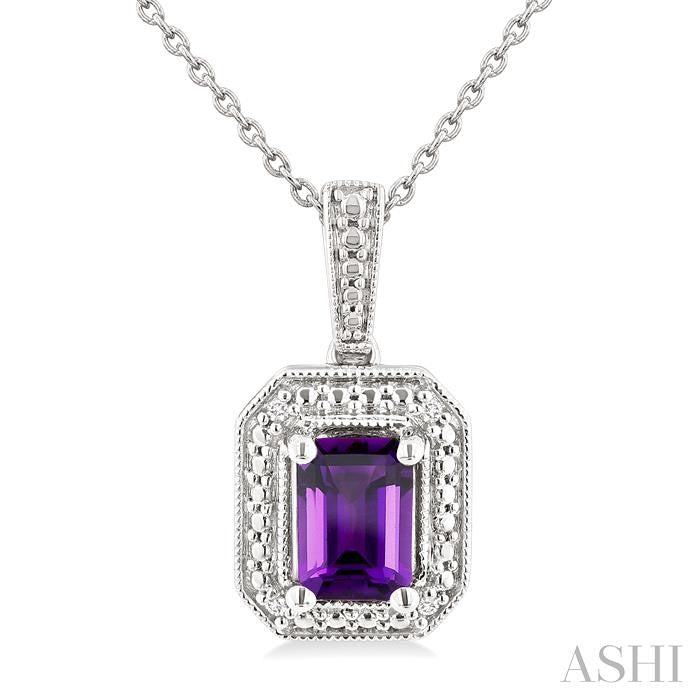 ASHI Silver Emerald Shape Gemstone & Diamond Pendant 89089PPSSAMSLPD-OC