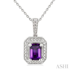 ASHI Silver Emerald Shape Gemstone & Diamond Pendant 89089PPSSAMSLPD-OC