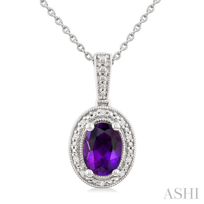 ASHI Silver Oval Shape Gemstone & Diamond Pendant 89089PPSSAMSLPD-OV