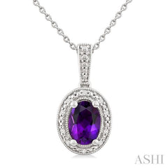 ASHI Silver Oval Shape Gemstone & Diamond Pendant 89089PPSSAMSLPD-OV