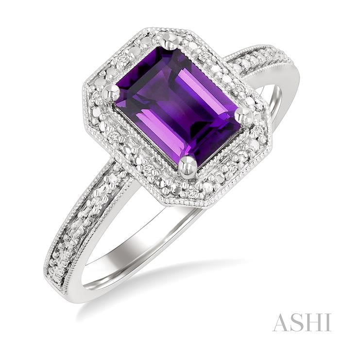 ASHI Silver Emerald Shape Gemstone & Diamond Ring 89089PPSSAMSLRG-OC