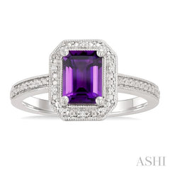 ASHI Silver Emerald Shape Gemstone & Diamond Ring 89089PPSSAMSLRG-OC