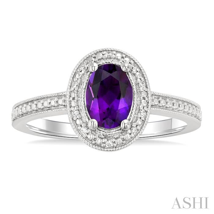 ASHI Silver Oval Shape Gemstone & Diamond Ring 89089PPSSAMSLRG-OV